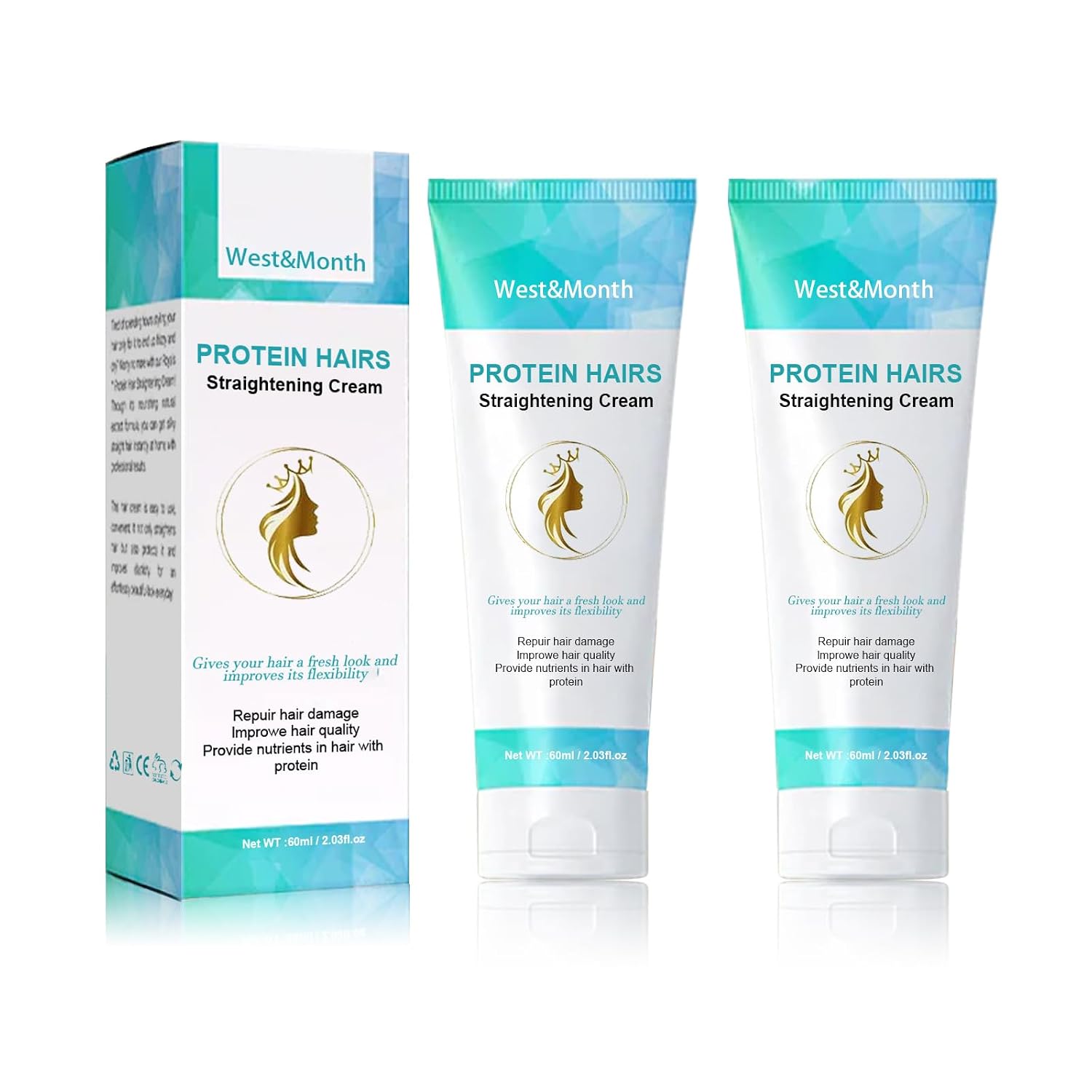 3-Steps Silk & Gloss Hair Straightening Cream, Protein Hair Straightening Cream,60ml New Protein Correcting Hair Straightening Cream for All Hair Types Pack of 2