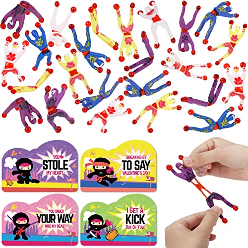 DG-Direct 28 Packs Valentines Day Cards with Sticky Wall Climbing Men Ninja Toys, Kids Valentine Party Favor, Valentines Day School Classroom Prizes, Valentine Exchange Gift