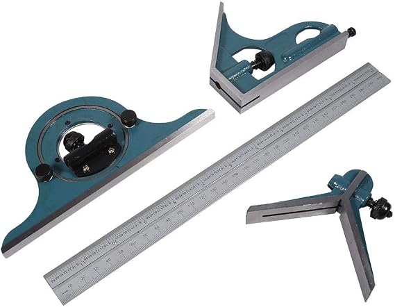 Combination Square Set Stainless Steel Universal Bevel 180 Degree Angle Combination Angle Protractor Ruler Set for Measuring Internal and External Angles of Parts