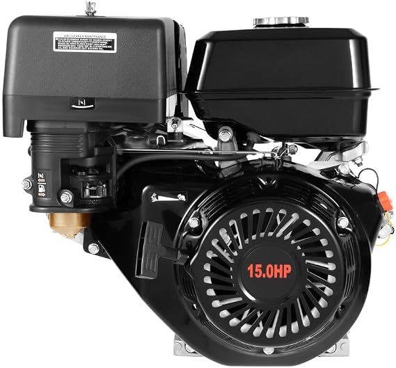 Four-Stroke Petrol Engine, Gas Engine, 15HP Engine Recoil, Hand Starter Motor, Single-Cylinder air-Cooled, for compressors, lawnmowers, Gardening Tools. (Black)