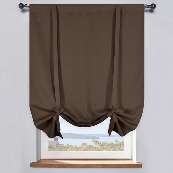 Balloon Shades Blackout Tie Up Curtain Valance - Adjustable Thermal Insulated Kitchen Window Curtain (Coffee Brown 34 W x 63 inches Long,1 Panel)