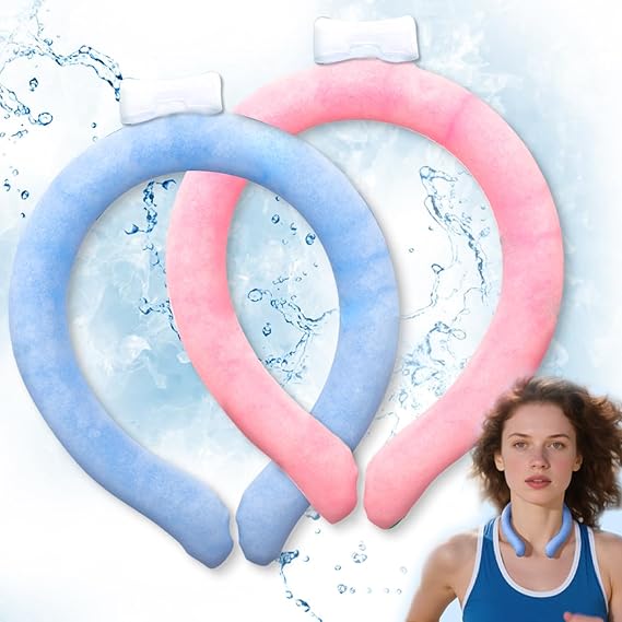 Neck Cooling Tube, Reusable Ice Neck Ring Wearable Body Cooling Products, Hot Cooling Cold Compress Pack for Summer Relief of Hot Flashes and Fever, Pets Outdoor etc (Blue and Pink)