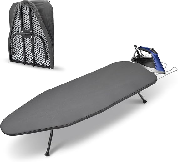 Table Top Ironing Boards Foldable with Iron Rest, Small Compact Ironing Board, Ironing Board with Anti-Slip Feet, Iron Table for Home & Dormitory, Travel, Extra Thick Cover, Wall Mounted