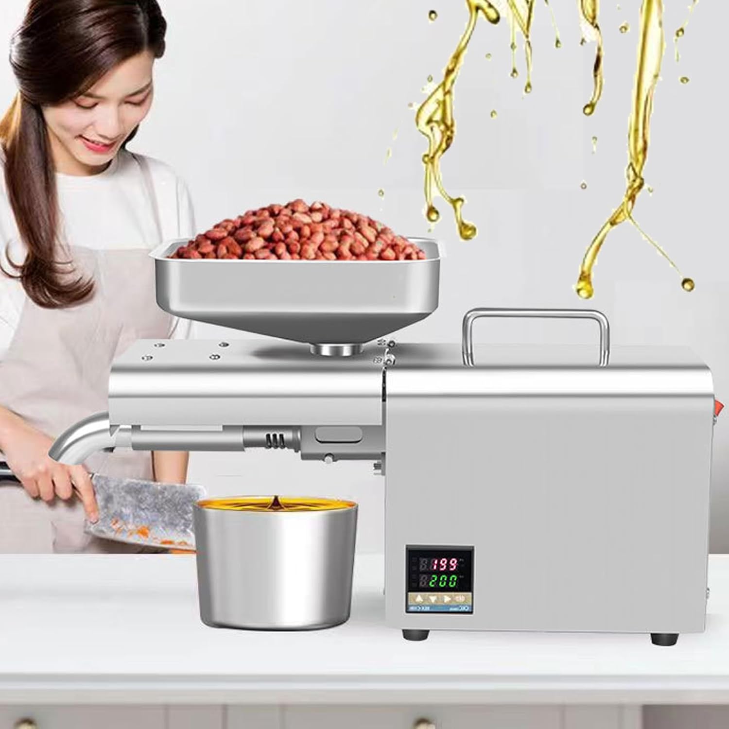 Automatic Stainless Steel Oil Extractor, Cold and Hot Press, Electric Oil Machine with Temperature Control, Dual Cooling System for Nut Seeds