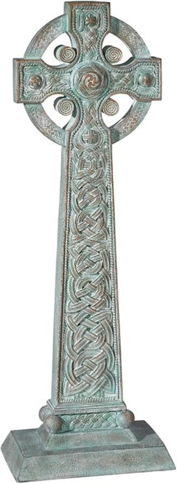 Avalon Gallery Garden Celtic Cross Statue, Stone Resin Outdoor Decor, 23.5" Tall x 9" Wide