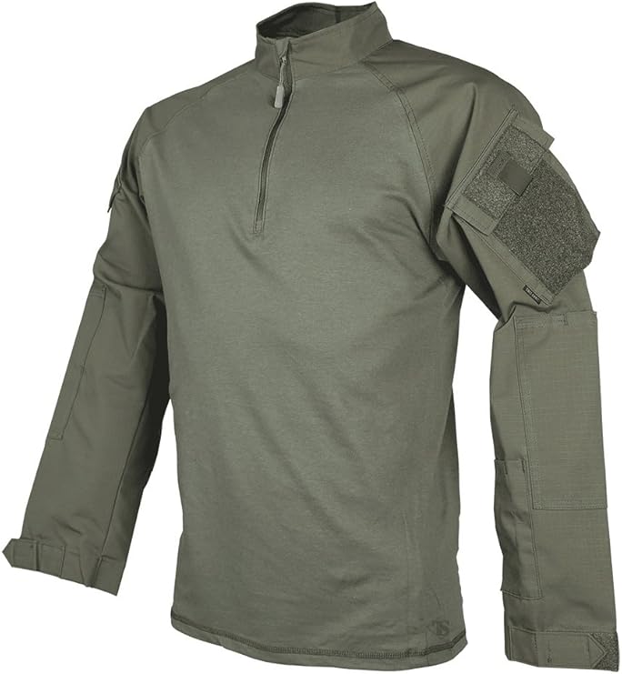 Tru-Spec T.R.U. 1/4 Zip Combat Shirt, Men's Tactical Long Sleeves - 65/35 Polyester Cotton Rip-Stop Fabric, Le Green/Olive Drab - Small