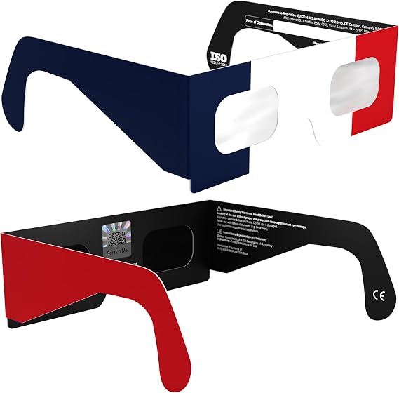 Solar Eclipse Glasses ISO 12312-2 & CE Certified – Safe Solar Viewing for Direct Sun & August 2026 Eclipse | Paper Cardboard Frame, Made in EU | For Kids & Adults