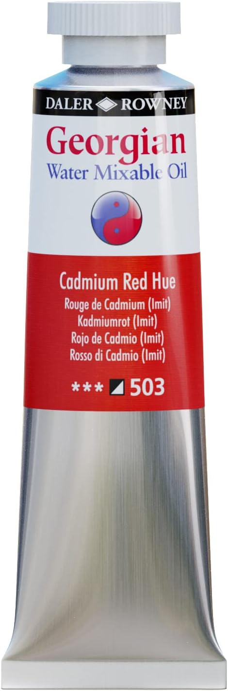 Daler Rowney Georgian Water Mixable Oil Paint Cadmium Red Hue 37ml Tube - Art Paints for Canvas Paper and More - Oil Painting Supplies for Artists and Students - Artist Oil Paint for Any Skill Set