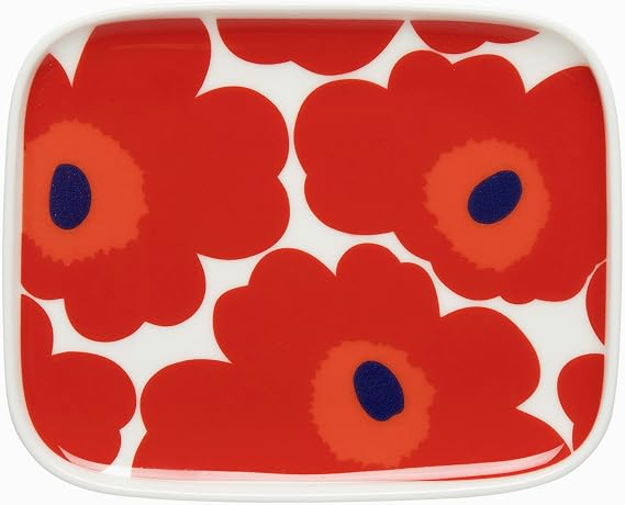 MARIMEKKO Unikko Oiva Stoneware Rectangular Plate Refine Your Kitchen Decor with Our Iconic Red & White Stoneware Serving Plates to Elevate Your Dining Experience (6 in x 5 in)