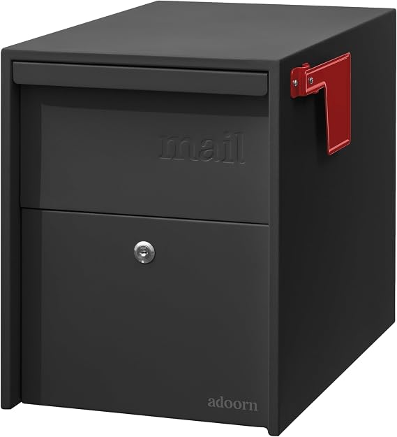 Adoorn Lockable Post Mount Mailboxes for Outside - Large Anti-Theft Locking Mailbox for Packages and Letters - Weatherproof Construction - Durable Steel - 15.5" H x 12" W x 18.5" D - Black