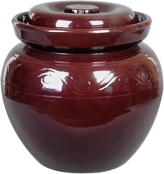 Fermentation Crock Jar - Ceramic Fermenting Crock with Lid - Traditional Chinese Stoneware Pickling Crock - Fermenter Pot for Kimchi and Kombucha,5L