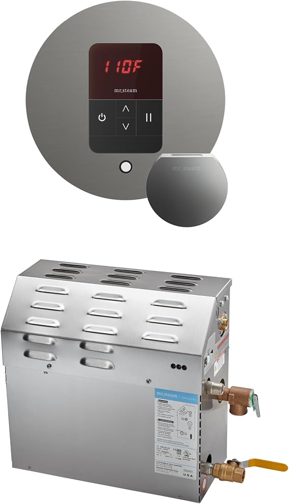 Mr Steam MS 6kW (6000W) Steam Shower Generator Package w/round iTempo Control in Satin Steel