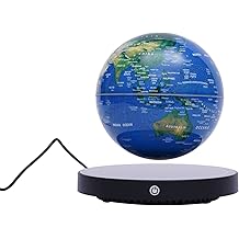 6'' Magnetic Levitating Floating Globe with 7-Color LED Light & Blue Clock Base, Blue Topography Globe, Auto-Rotating World Map for Children Educational Gift/Teaching Tool/Home Office Desk Decor