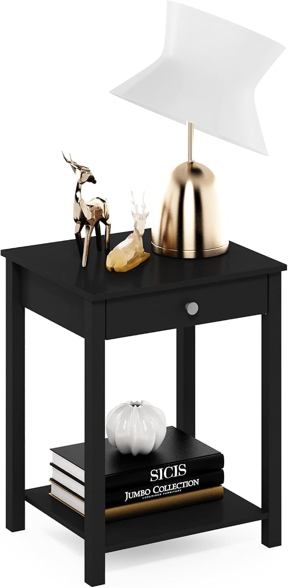 Furinno Classic Side Table with Drawer, 1 Pack, Americano