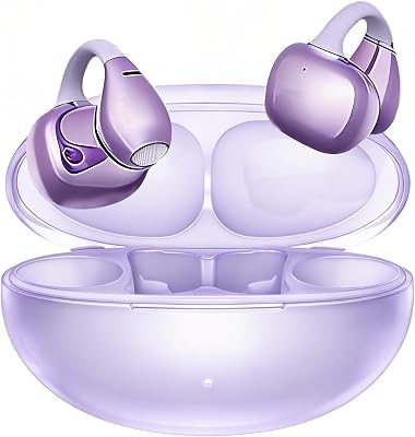 Open Ear Earbuds Wireless Clip On Headphones,Lightweight 5g Fit Omni Tap Control Powerful Sound 68H Play Bluetooth 5.4 Dual Device Sync AI Clear Calls IPX5 Waterproof for Small Ears Sports Work Purple