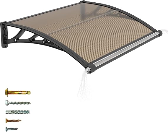 Door Awning Exterior, 32x48 Inch Polycarbonate Overhang Canopy with Drainage, UV/Rain/Snow Protection Spliced Window Awnings for Outside,Patio,Porch,Deck,House Entrance