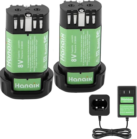 2Pack 2000mAh 8V MAX Battery and Charger for DEWALT DCB080 DCB095