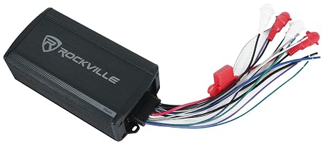 Rockville PS40 4 Channel ATV/UTV/Motorcycle Bluetooth Micro Amplifier, IP65 | 1350W Peak / 340W RMS x 2 at 2 Ohm, Class D, Waterproof, Crossover, Bass EQ, RCA and High Level Inputs, Bridgeable