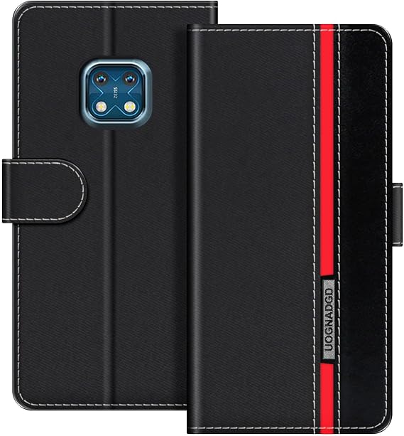 Striped Leather Case for Nokia XR20 - Black | 6.67" Color-Blocked Flip Wallet Cover with Magnetic Closure, Kickstand & Card Holders