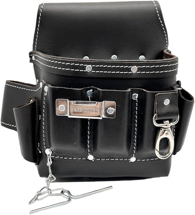 6 Pocket Leather Electrician Tool Pouch | Electricial Tool Organizer with Tape Holder, Tape Chain & Snap Hook