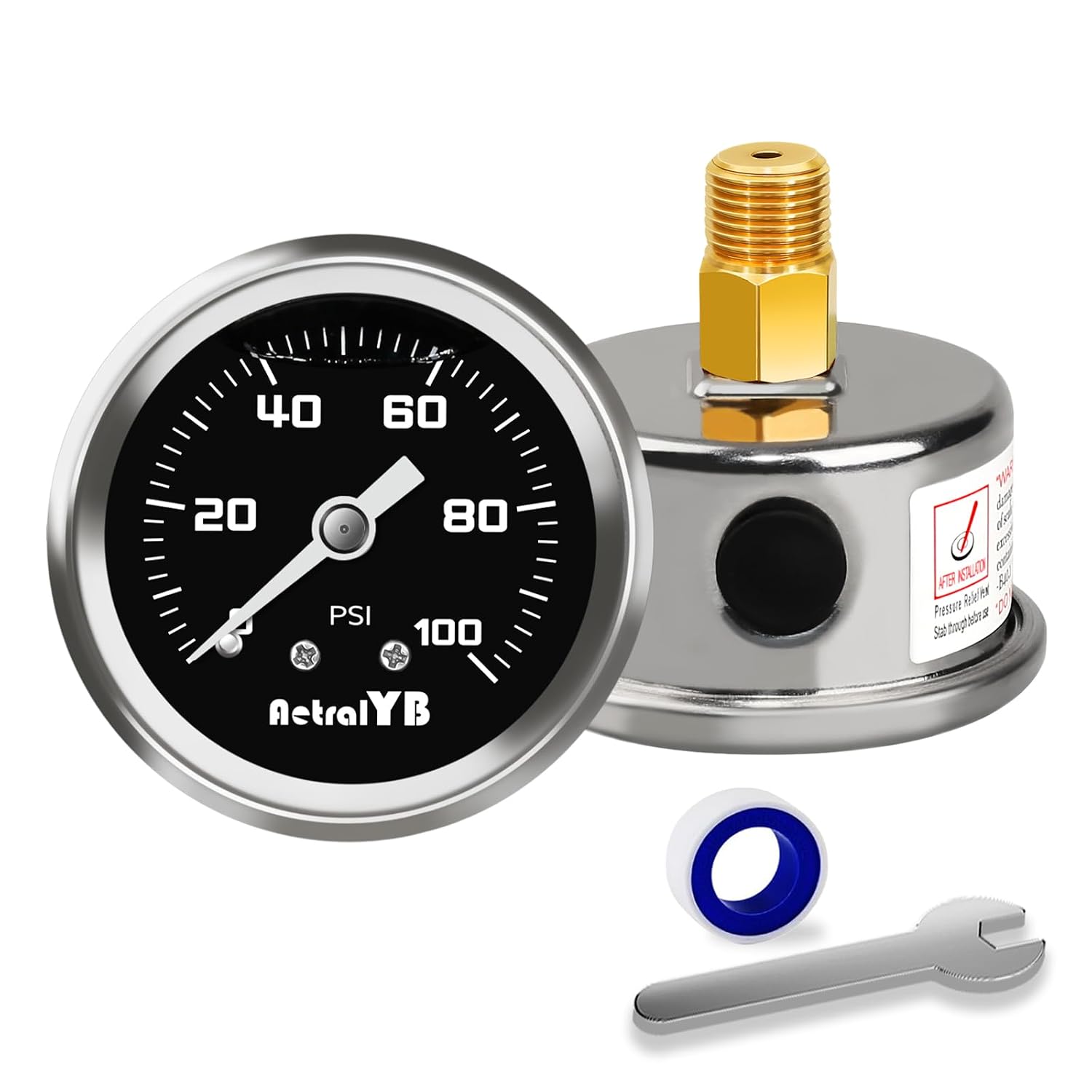 0-100 Psi Fuel Pressure Gauge, 1-12 Dial Size, 18 NPT Back Mount, Glycerin Liquid Filled, Stainless Steel Case, Inline Low Pressure Gauge, for Water Oil Air Pressure Test