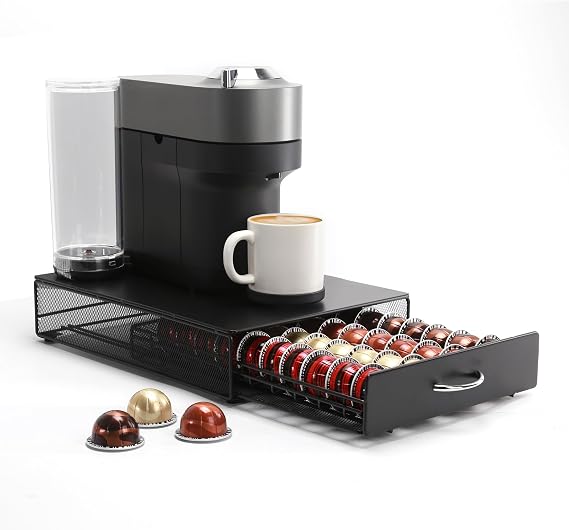 Coffee Pod Holder Drawer,Coffee Capsule Tray Drawer Organizer for Counter, 40 Capacity Pods Storage Organizer for Vertuoline Capsules,Coffee Accessories Holder,Black.