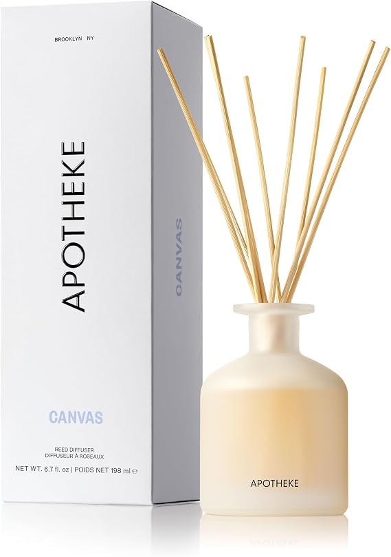 Apotheke Scented Reed Diffuser for Home, Canvas, 10 Reed Sticks | 10 Rattan Scent Sticks, Long-lasting Fragrance with Essential Oil Aromatherapy for Bedroom & Bathroom - 6.7 Fl Oz