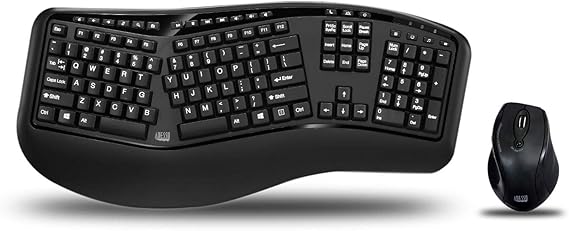 Adesso WKB-1500GB Wireless Ergonomic Keyboard and Laser Mouse, Black