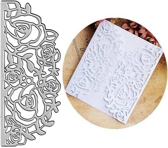 Flower Invitation Card Border Cutting Dies, Lace Leaves Wedding Invitation Card Border Die Cuts Metal Embossing Stencils Template Mould for Card Scrapbooking and DIY Craft Album Paper Card Decor