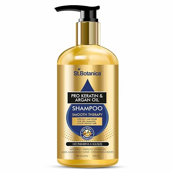 StBotanica Pro Keratin & Argan Oil Smooth Therapy Shampoo - Intense Hair Repair For Dry, Damaged & Color Treated Hair, No Parabens, Silicons or Sls/Sulphate, 300 ml