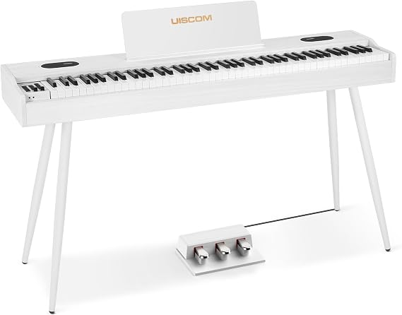 UISCOM Digital Piano Keyboard,88 Key Weighted Keyboard Full-size Electric Piano for Beginners,with Music Stand,Triple Pedal,Power Adapter,USB-MIDI Compatibility,Wood Grain White