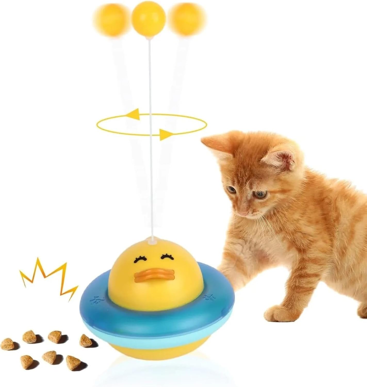 Busstier 360 Degree Rotating Duck Shaped Interactive Cat Toy Snack Dispenser Cat Educational Toy
