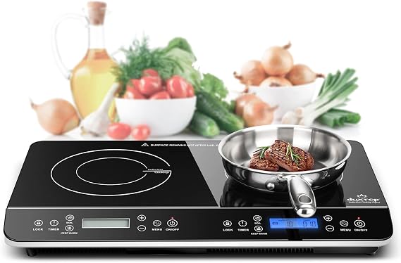 Duxtop LCD Portable Double Induction Cooktop 1800W Digital Electric Countertop Burner Sensor Touch Stove, 9620LS/BT-350DZ | Induction Cooktop 2 Burner Digital Electric Sensor Touch Stove BT-350DZ
