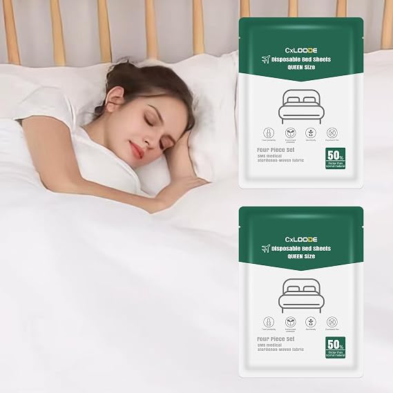 2 Pack Disposable Bed Sheet for Travel, Disposable Sheet Queen Size with Quilt Cover and Pillowcase, Disposable Bedding Sheet Disposable Sheet for Hotel Travel Essentials for Cruise, Camping,SPA