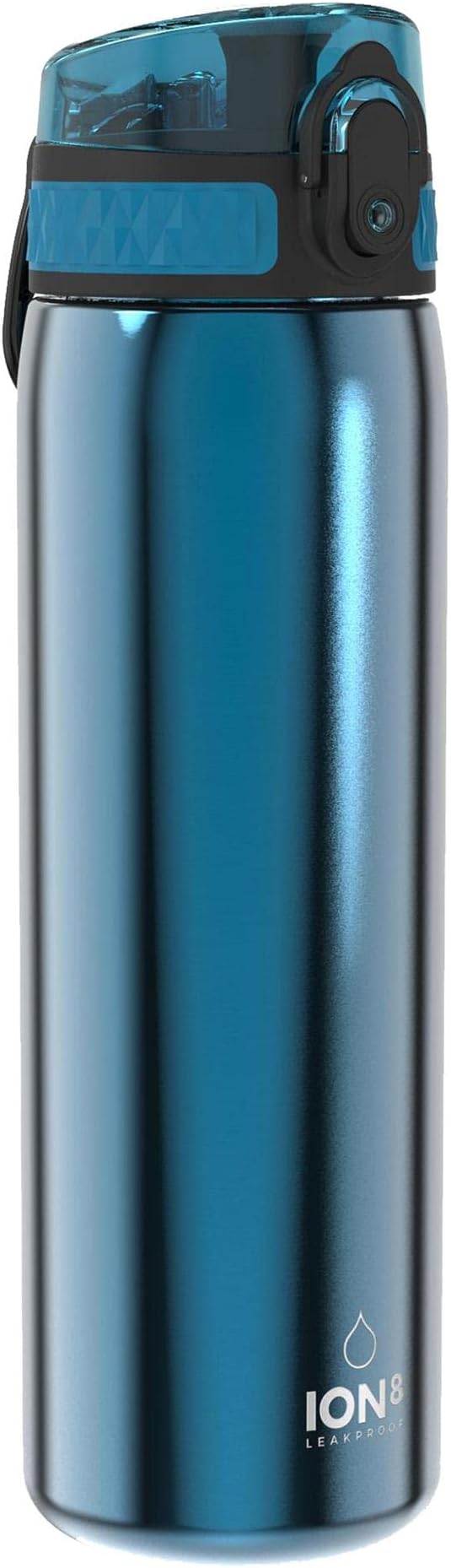 Ion8 Lightweight Steel Water Bottle, 600ml/20oz, Non-Insulated, Leak Proof, Easy to Open, Secure Lock, Dishwasher Safe, Flip Cover, Fits Cup Holders, Carry Handle, Metal Water Bottle, Metallic Blue