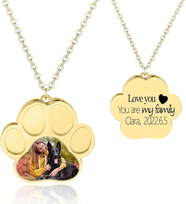 Personalized Dog Paw Print Necklace Custom Pet Photo Necklace