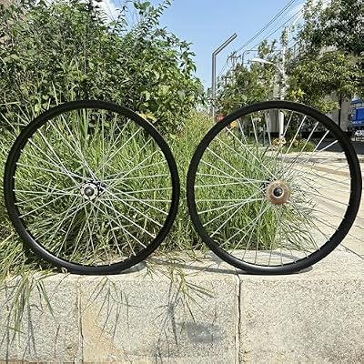 26 inch Heavy Duty Bicycle Wheels 10 Gauge 36 Spoke Wheelset with 22T Single Speed Flywheel, Double Wall Aluminum Alloy Bike Wheel Set Rims Front and Rear