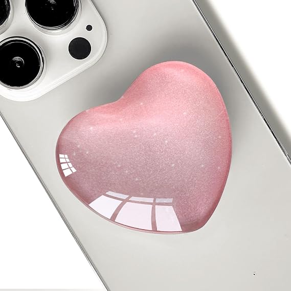 Expandiing Moblile Cell Phone Grip Heart Shape Glass Holder for Smartphones, Cellphone Collapsible Stand( Pink