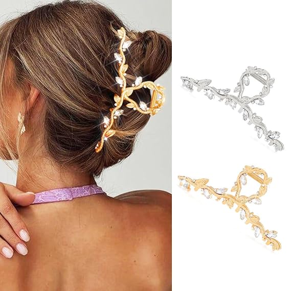 Gortin Rhinestone Claw Clips Gold Metal Hair Claw Clips for Thick Hair Large Fancy Hair Clips Hair Accessories for Women Pack of 2