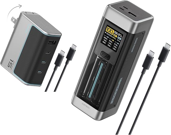 CUKTECH NO.20 25000mAh 140W Power Bank+140W 4-Port USB C Laptop Charger, PD3.1 Fast Charging Battery Pack with Smart Display, Compatible with iPhone 16/15/14/13, Samsung, MacBook, Dell, etc