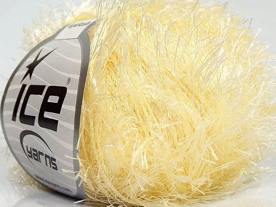 Ice Yarns Buttercream Eyelash Yarn, Palest Cream Yellow Solid Color Faux Fur Yarn, 50 Grams (1.75 Ounces) 75 Meters (82 Yards) Polyester