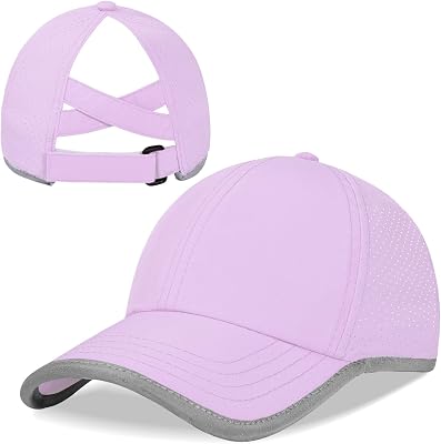 Women Criss Cross Ponytail Hat Mesh Quick Dry Baseball Cap High Messy Bun Ponycap with Reflective Brim