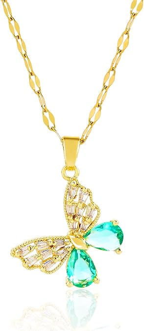 Gold Plated Butterfly Dainty Pendant Necklace for Women - Pearl Initial Beaded Heart Boho Crystal Colorful Necklace Simple Choker Jewelry Gift