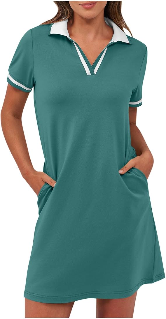 Xiaojmake Women's Polo Dresses Short Sleeve 2025 Casual Summer Tennis Golf Mini Shirt Dress UPF 50+ Athletic Workout Dress