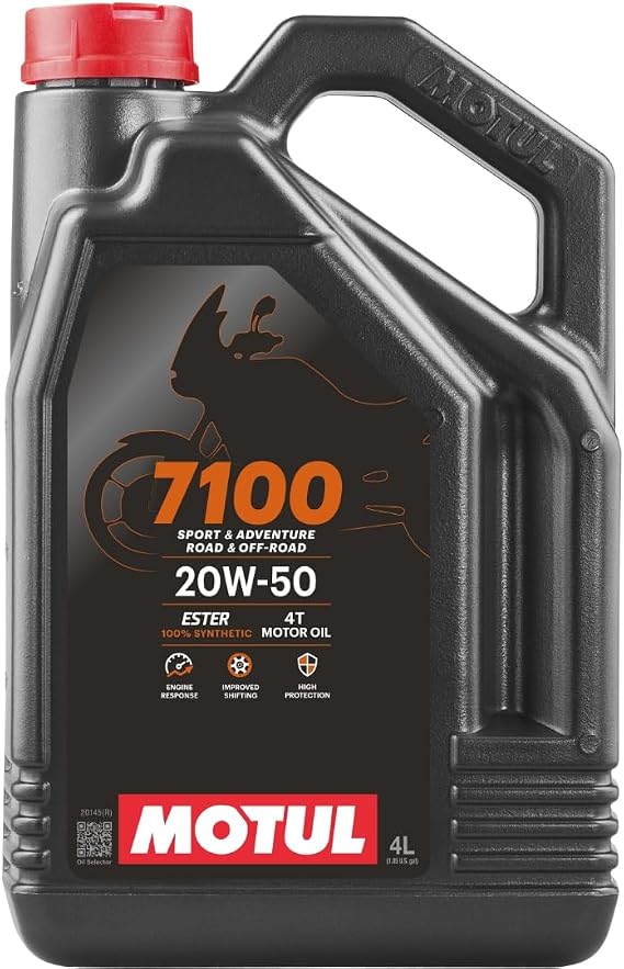 Motul 7100 4T 20W-50 Full Synthetic Motorcycle Oil for V-Twin Harley Davidson Engines, Ester Technology for Smooth Shifting, JASO MA2 Wet Clutch Compatible, API SP Certified 4 L