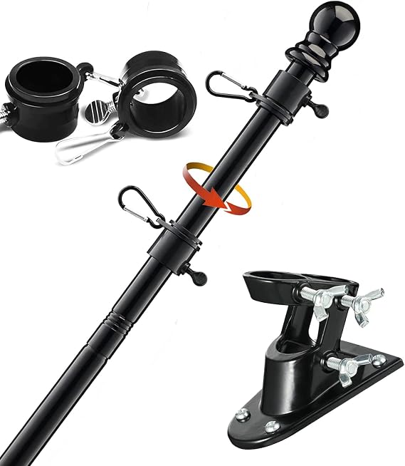 COCONUT Flag Pole - 6FT Black Flag Pole Kit for American Flag - Truck House Porch Flag Pole with Bracket