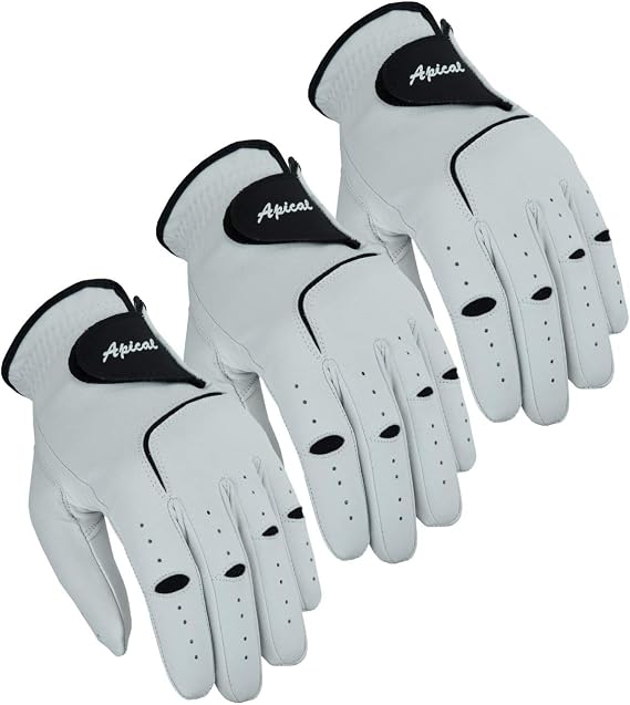 Men's Cabretta Leather Golf Gloves 3 Pack Premium Soft Grip Left Hand Golf Glove for Right-Handed Golfers Breathable All Weather Fit, Durable Performance (Regular Sizes)