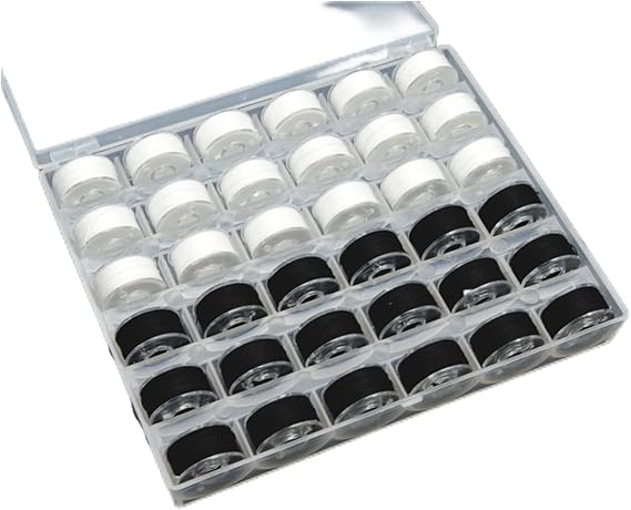 Gorrbinfen 36 PCS Sewing Machine Bobbins with Case - Pre-Wound Bobbins Set for Brother, Babylock, Janome, Elna, Kenmore, Singer and More - Multi-Purpose Thread Spools Kit (Black and White)