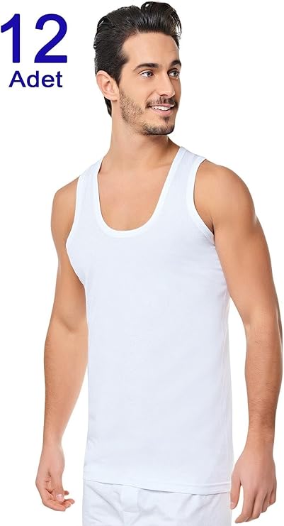 Seher Yıldız Erkek Penye Atlet, 12 Adet, Beyaz, 3XL