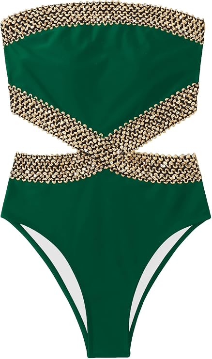 Milumia Women's Stitch Detail Strapless One Piece Swimsuit Cut Out Bandeau Bathing Suit